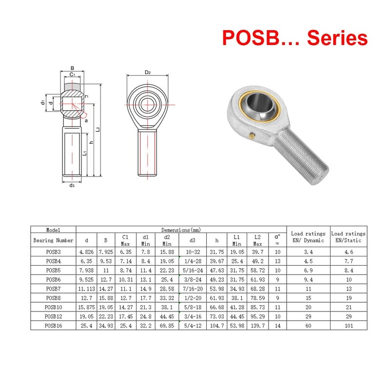 HiPicco POSB7 Rod End Bearing 7/16 Inch Bore and 7/16-20 Right Hand Thread, Self-Lubricating Male Heim Joint Rod Ends,Includes Jam Nuts 2pcs - Image 4